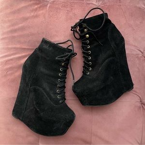 Jeffrey Campbell DAMSEL wedge heels black suede leather 6